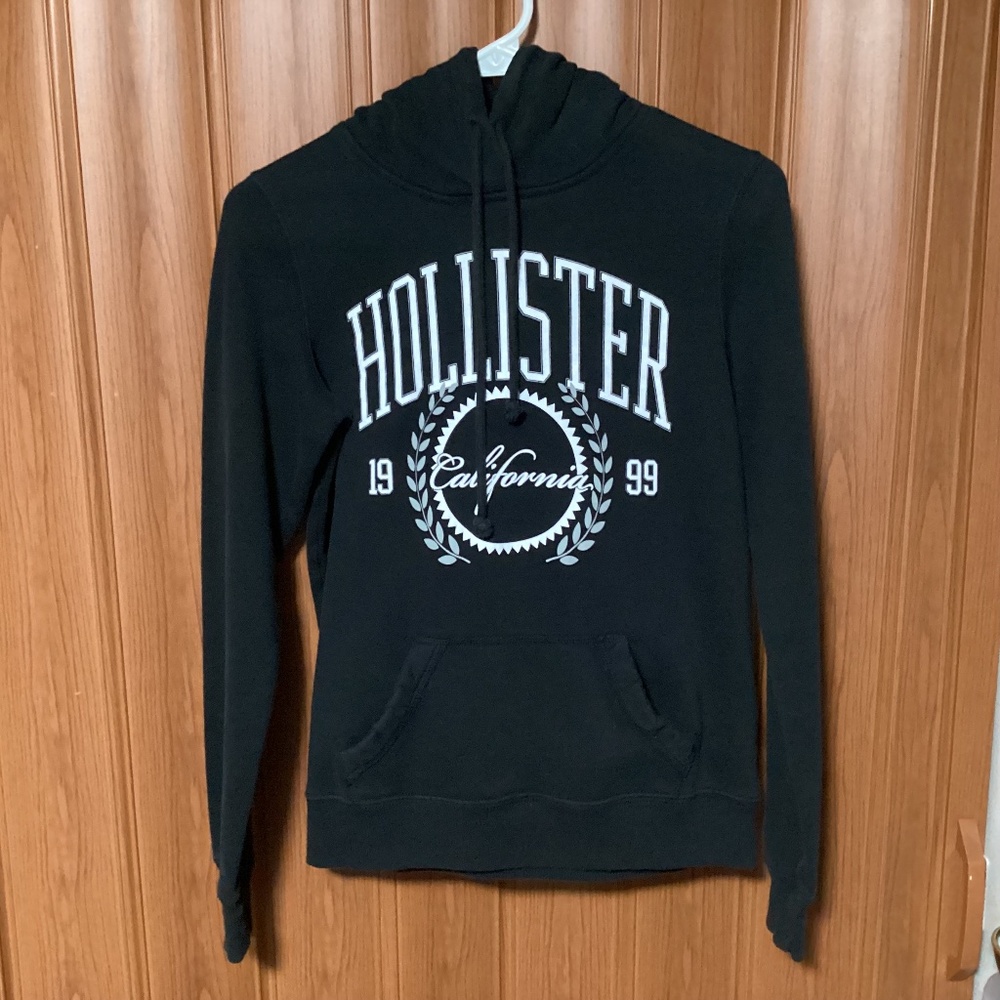 Hollister Black Cotton Hoodie Size XS